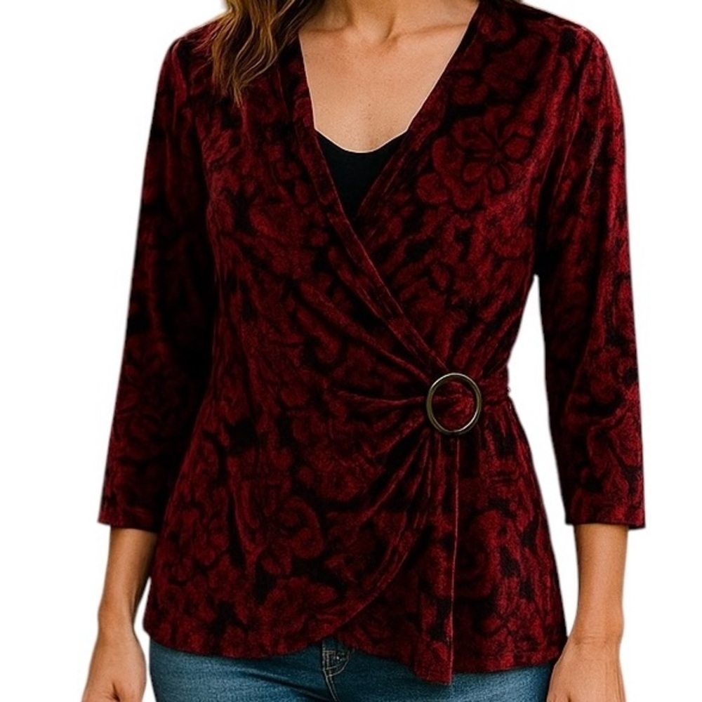 Choices Red Black Velvet faux wrap‎ top Goth Vamp Whimsigoth Dark L